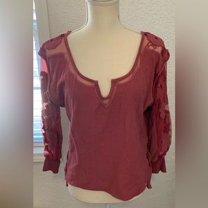 Maroon long sleeve lace top